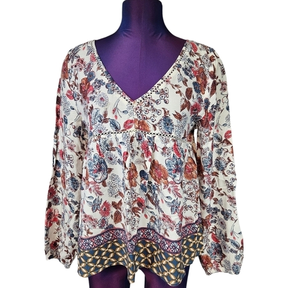 Abercrombie & Fitch Boho Floral Peasant Baby Doll Top Size Small Women's C47 - Picture 1 of 9